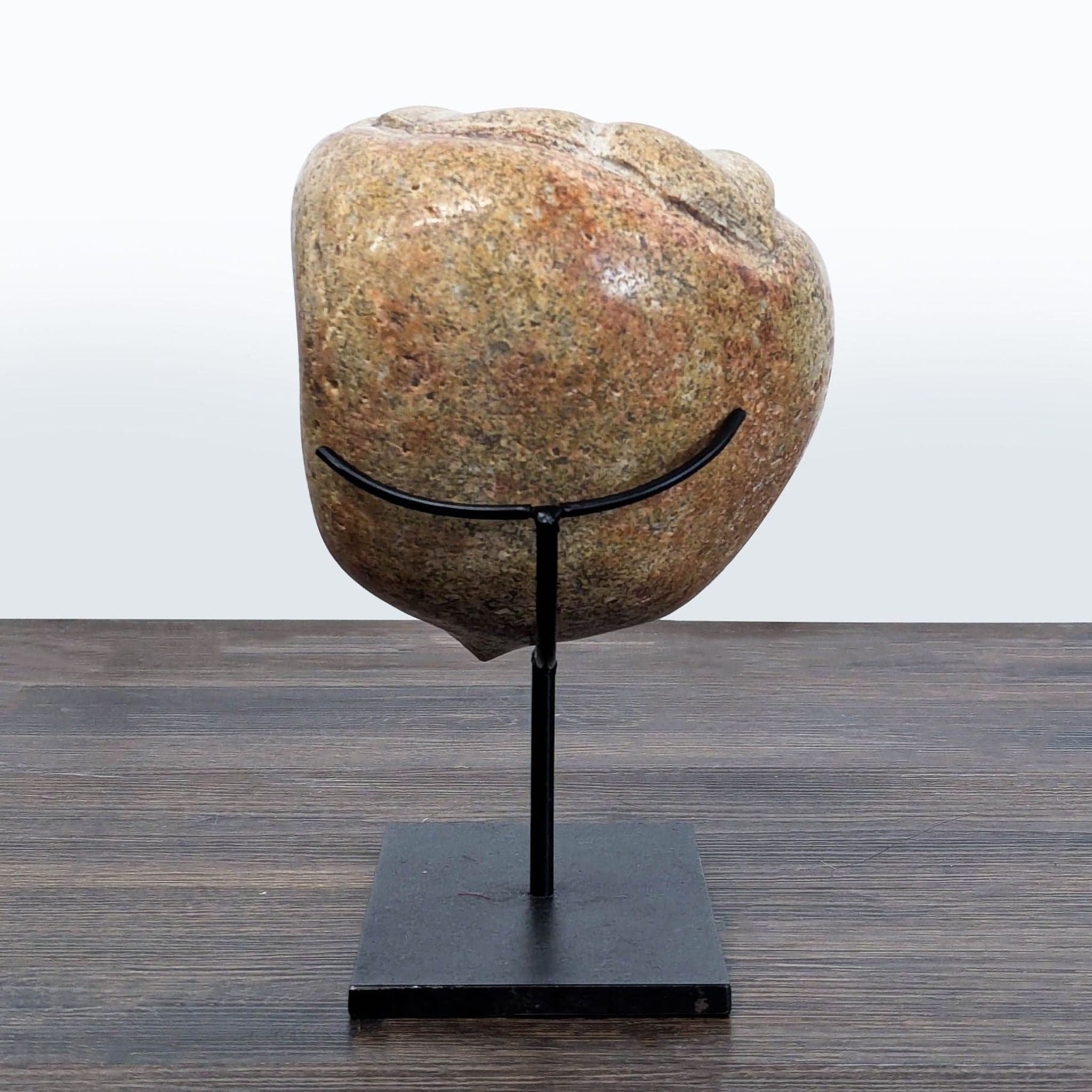 Natural Stone Sculpture with Metal Stand - Unique Engraved Art Piece - Thumbnail 4