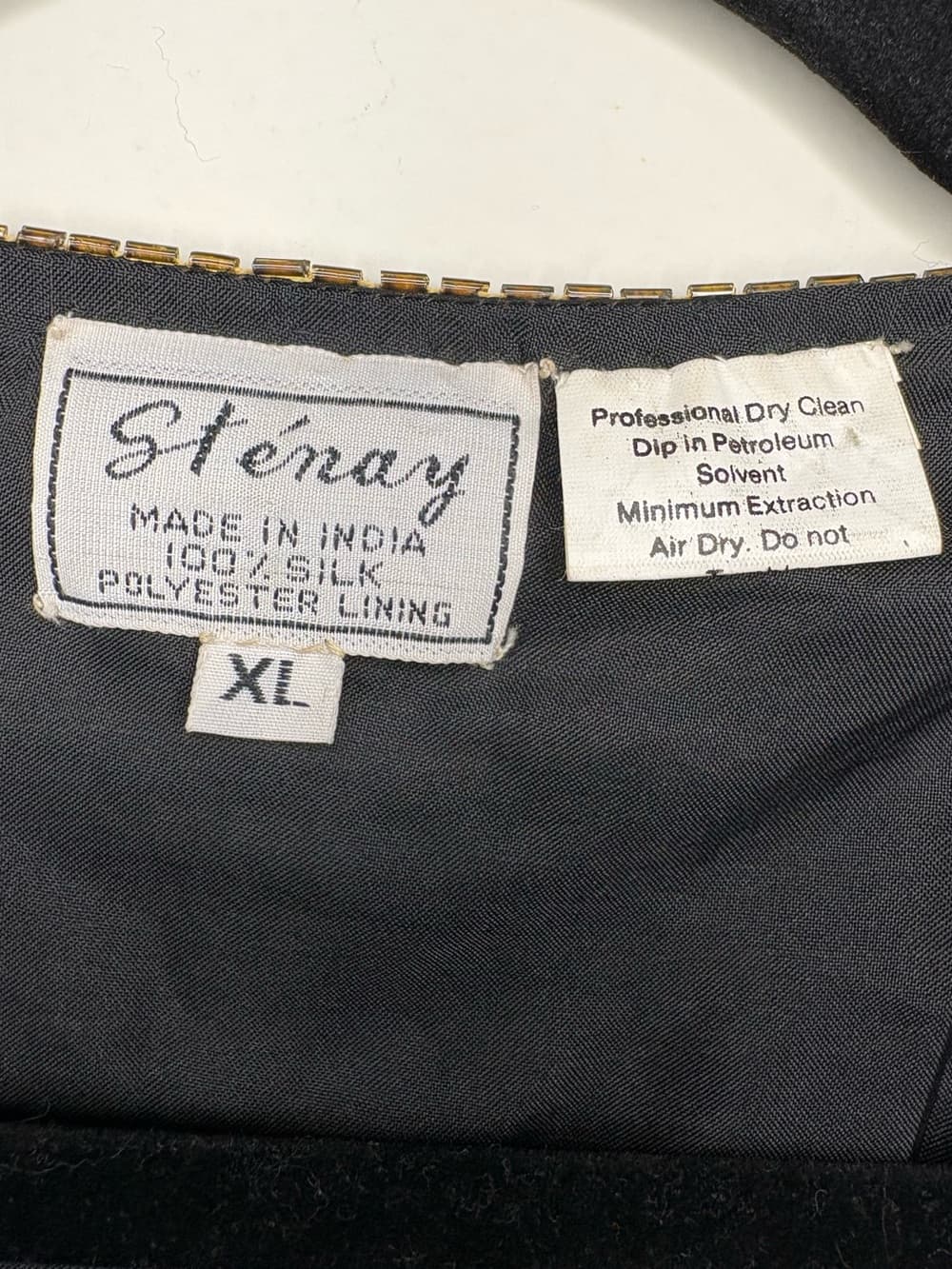 Vintage Stenay Black Sequin Beaded 100% Silk Vest with Gold Trim size XL - Thumbnail 5