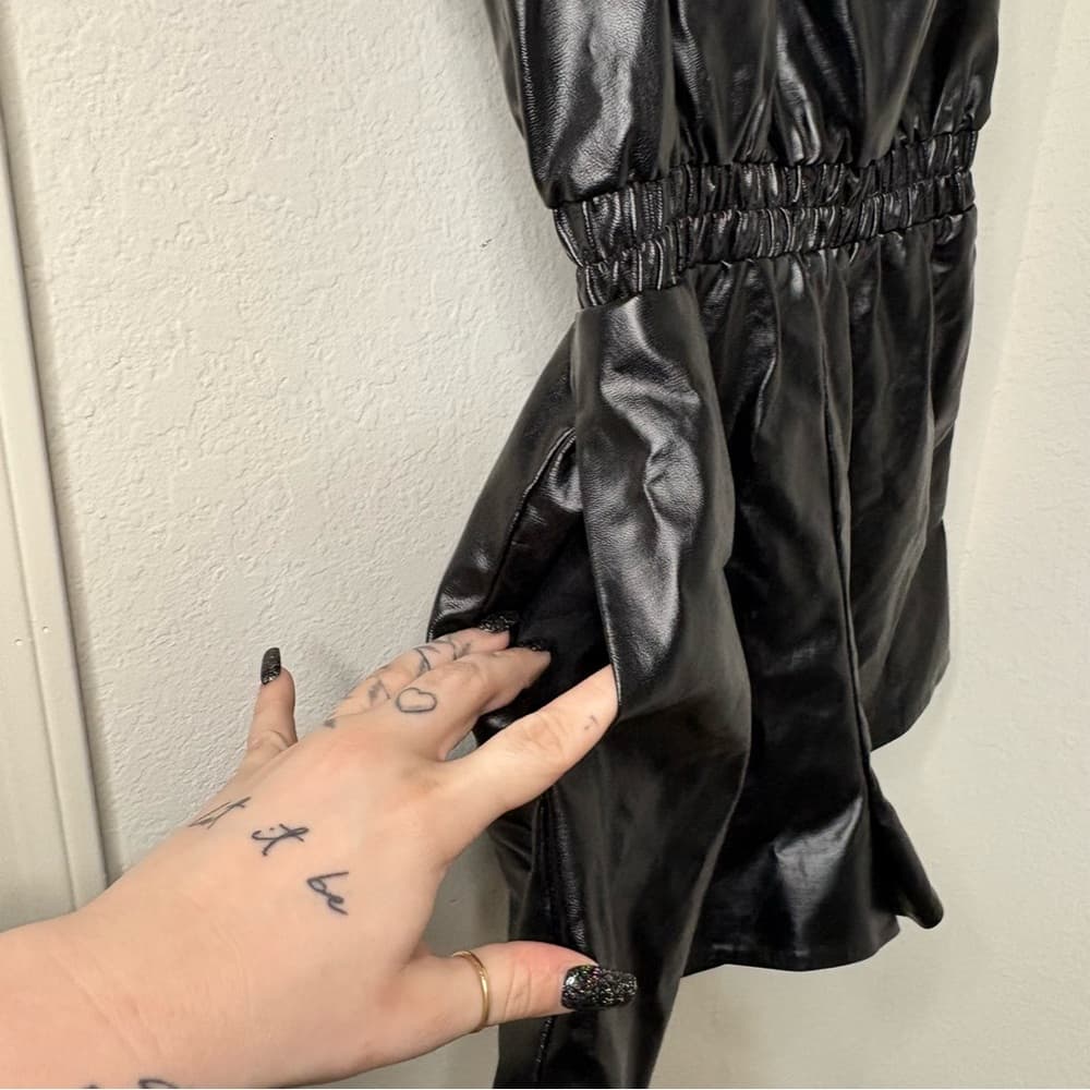 Lovers and Friends REVOLE Black Faux Leather Sleek One Shoulder Romper NWT - Thumbnail 6
