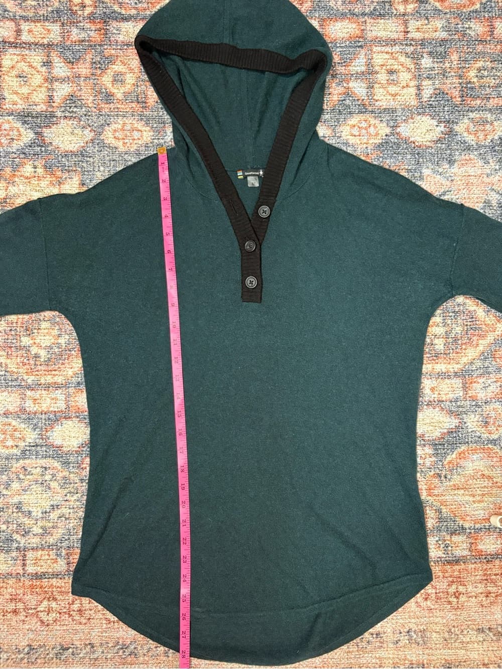Smartwool Shadow Pine hoodie sweater with button henley neckline green size M - Thumbnail 14