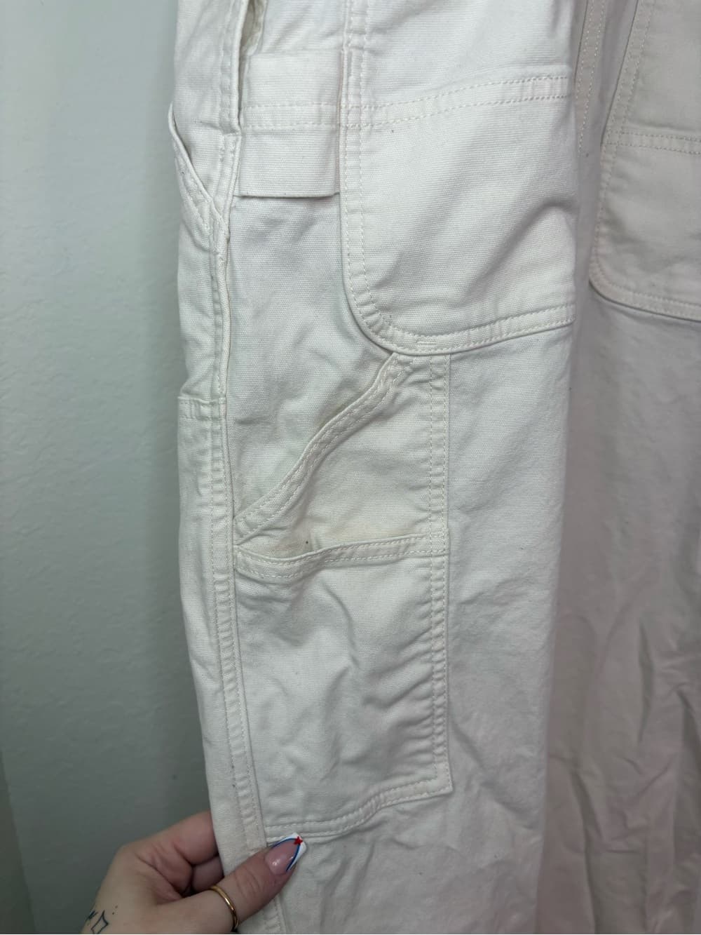 Carhartt Women's Cream Rugged Flex Loose Fit Canvas Bib Overalls size XL - Thumbnail 9