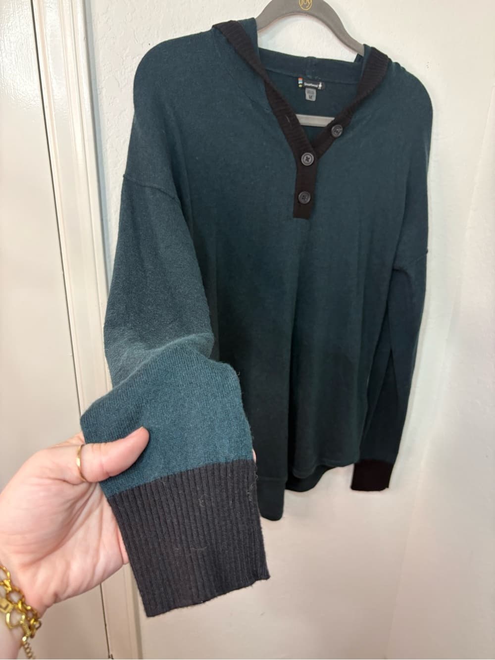 Smartwool Shadow Pine hoodie sweater with button henley neckline green size M - Thumbnail 5
