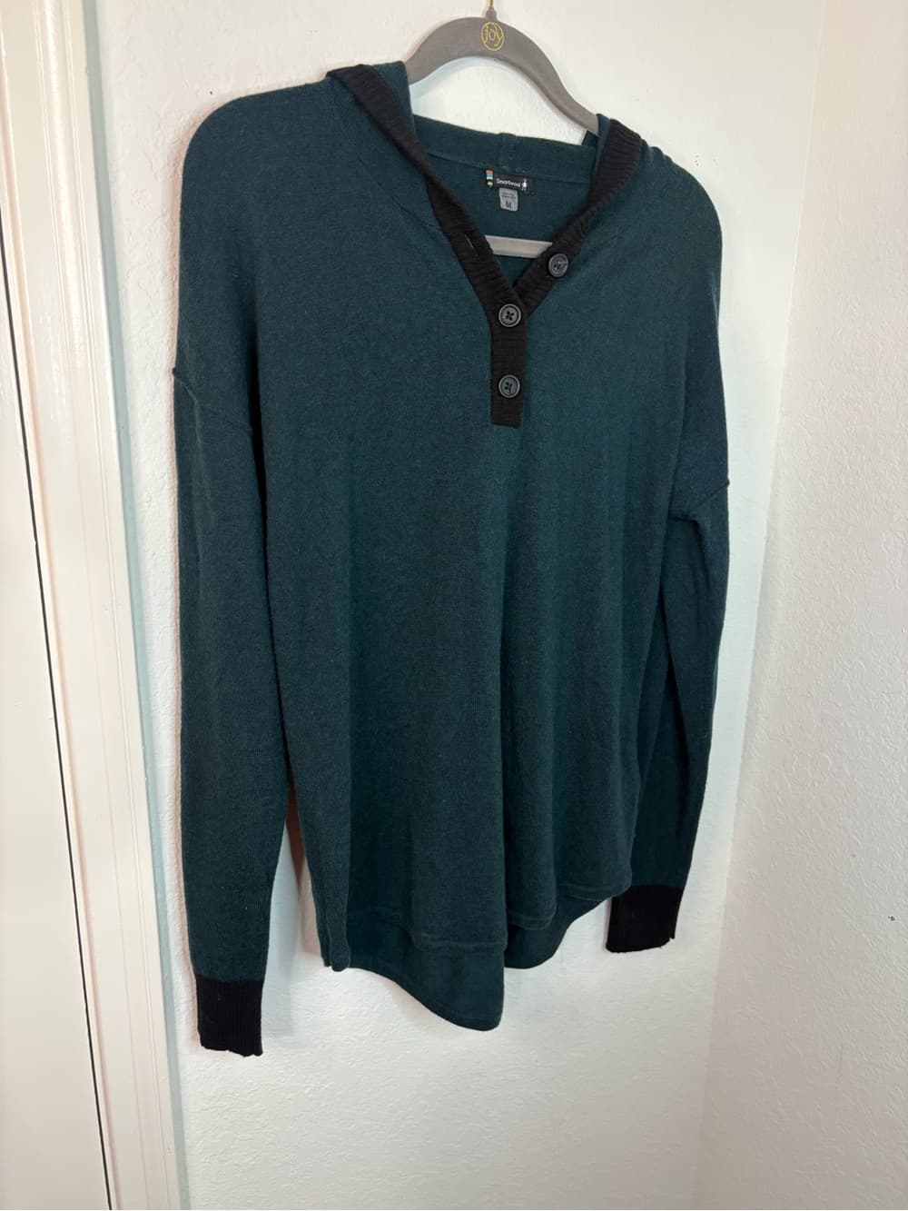 Smartwool Shadow Pine hoodie sweater with button henley neckline green size M - Thumbnail 4