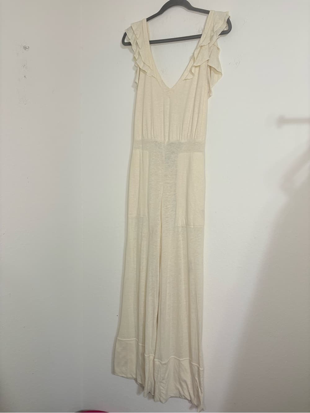 Free People Beach Linen Blend Calluna Jumpsuit Ruffle details tie back size XS - Thumbnail 3