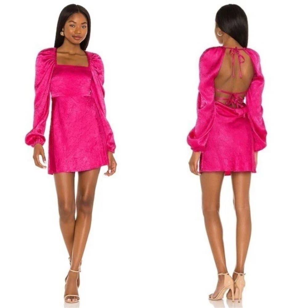 Lovers + Friends Azusa mini dress in berry pink satin crinkle fabric size small - Thumbnail 11