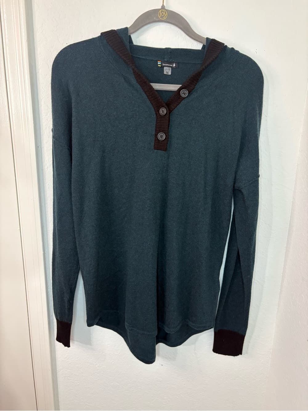 Smartwool Shadow Pine hoodie sweater with button henley neckline green size M - Thumbnail 3
