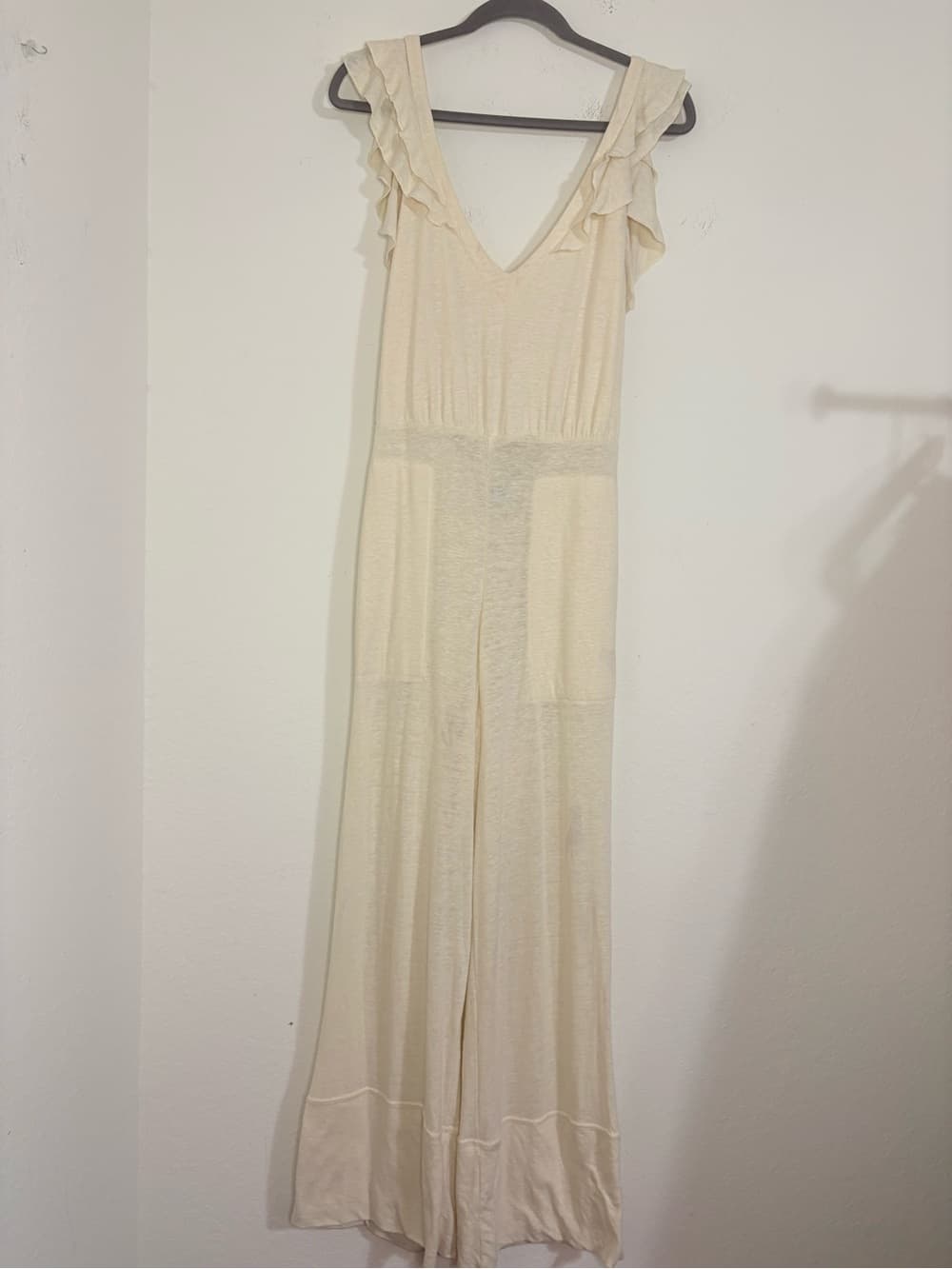 Free People Beach Linen Blend Calluna Jumpsuit Ruffle details tie back size XS - Thumbnail 2