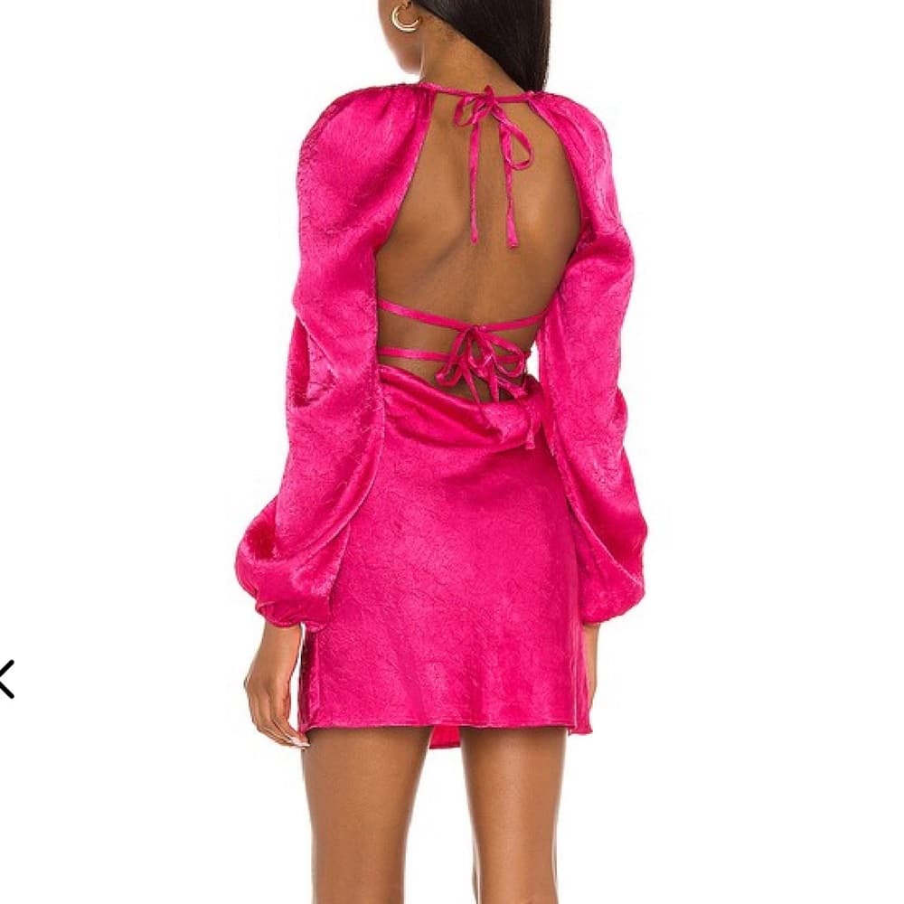 Lovers + Friends Azusa mini dress in berry pink satin crinkle fabric size small - Thumbnail 12