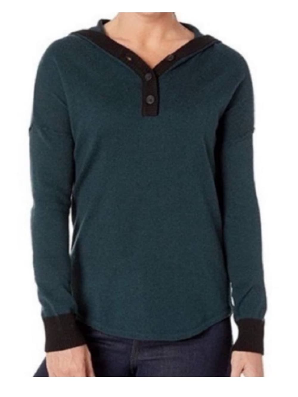 Smartwool Shadow Pine hoodie sweater with button henley neckline green size M - Thumbnail 2