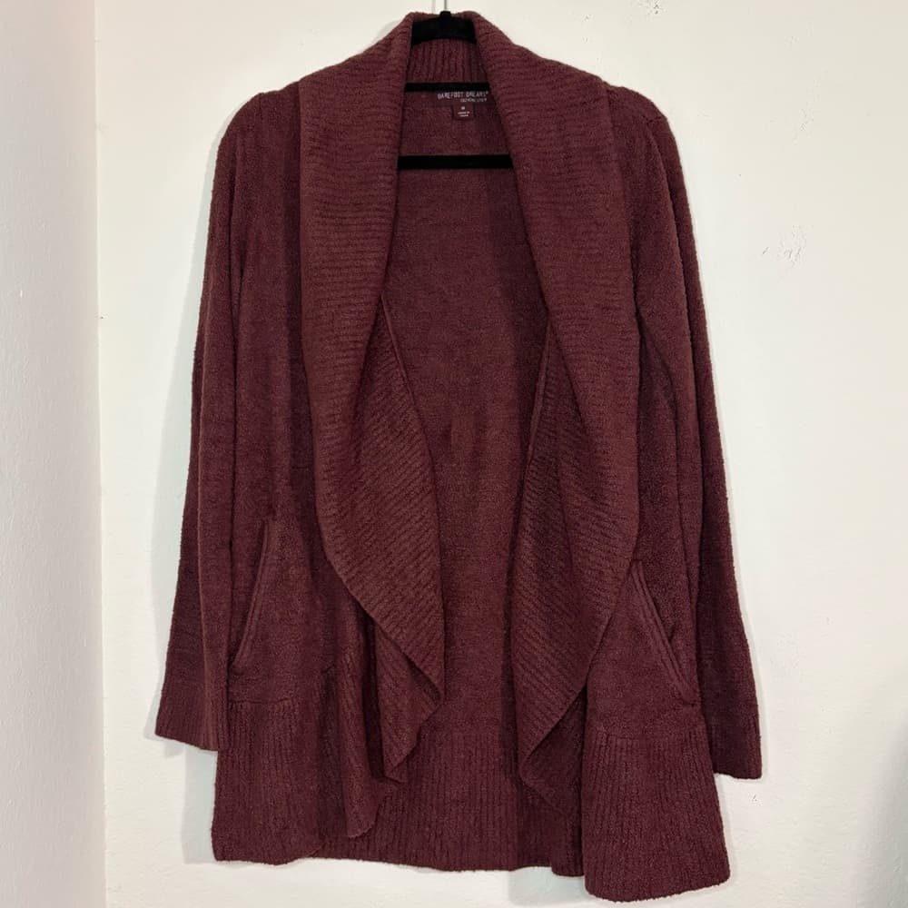 Barefoot Dreams CozyChic Lite Circle Cardi sweater in Deep Aubergine size medium - Thumbnail 8