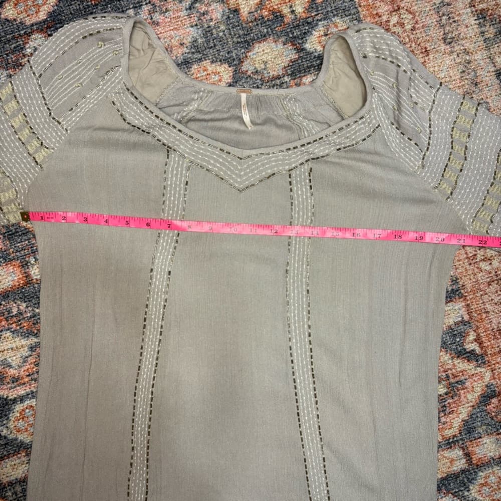 Free People Gray Beaded Embroidered Tunic Top size small - Thumbnail 12