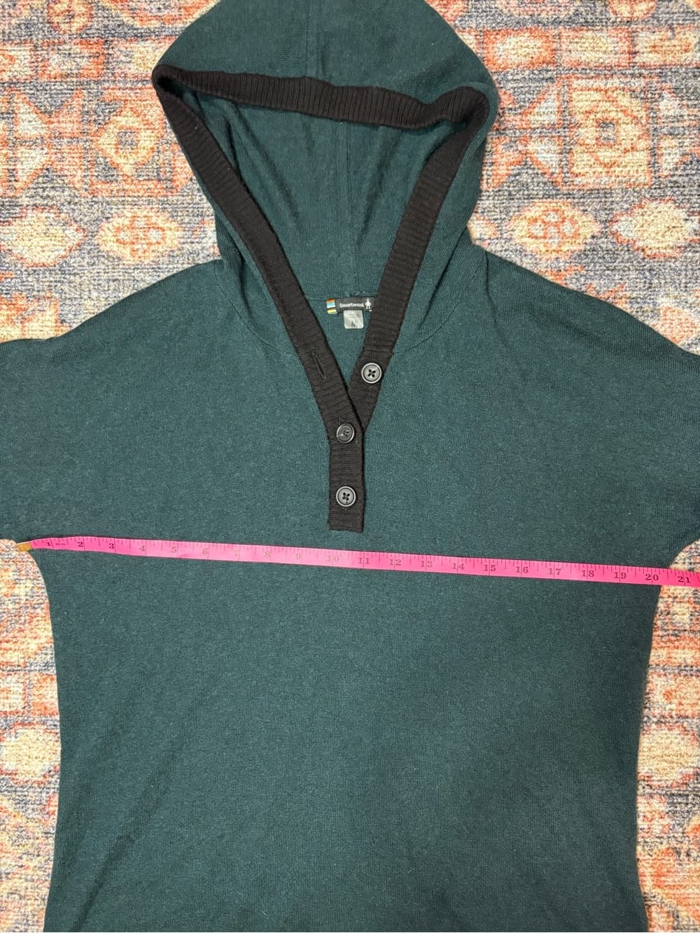 Smartwool Shadow Pine hoodie sweater with button henley neckline green size M - Thumbnail 15