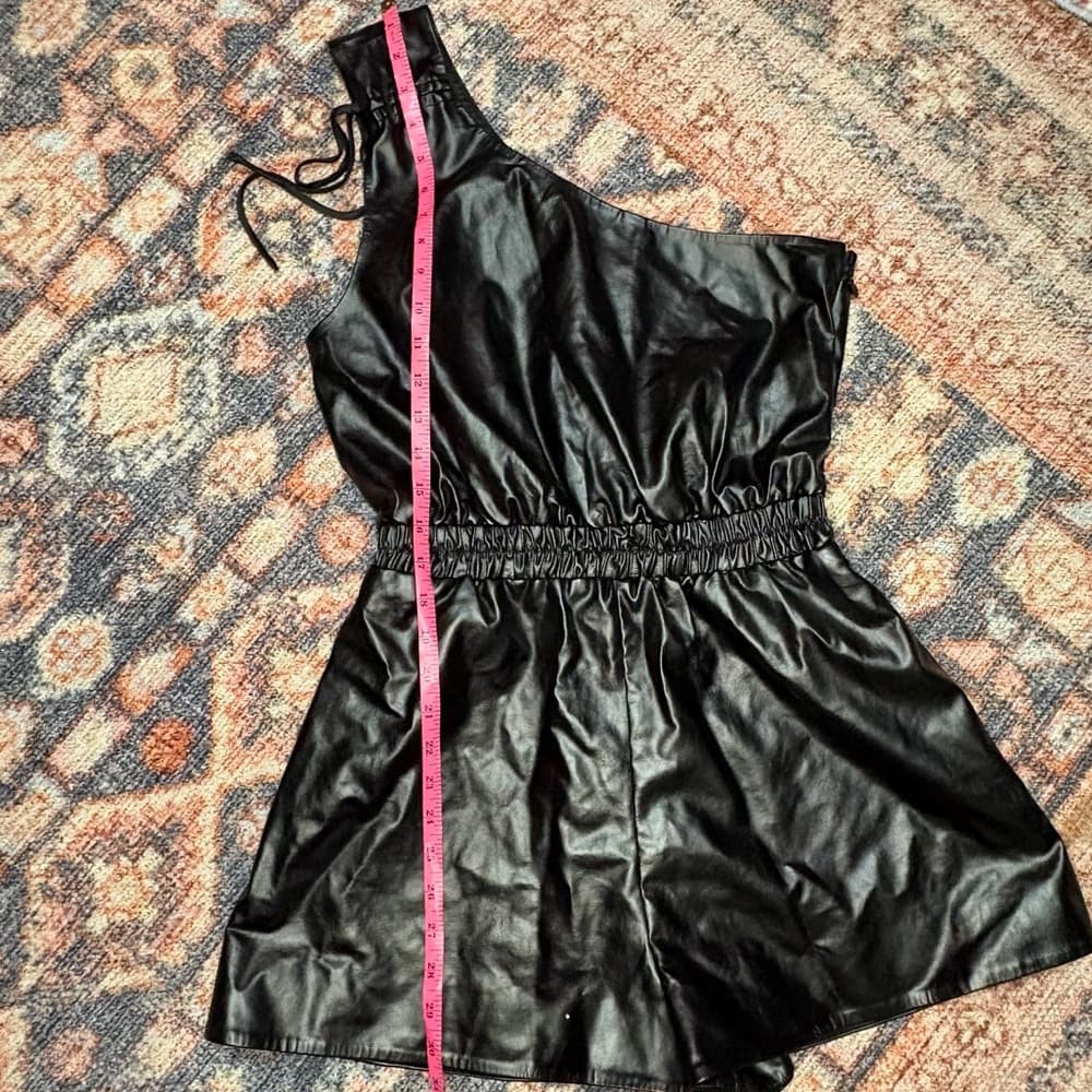 Lovers and Friends REVOLE Black Faux Leather Sleek One Shoulder Romper NWT - Thumbnail 15