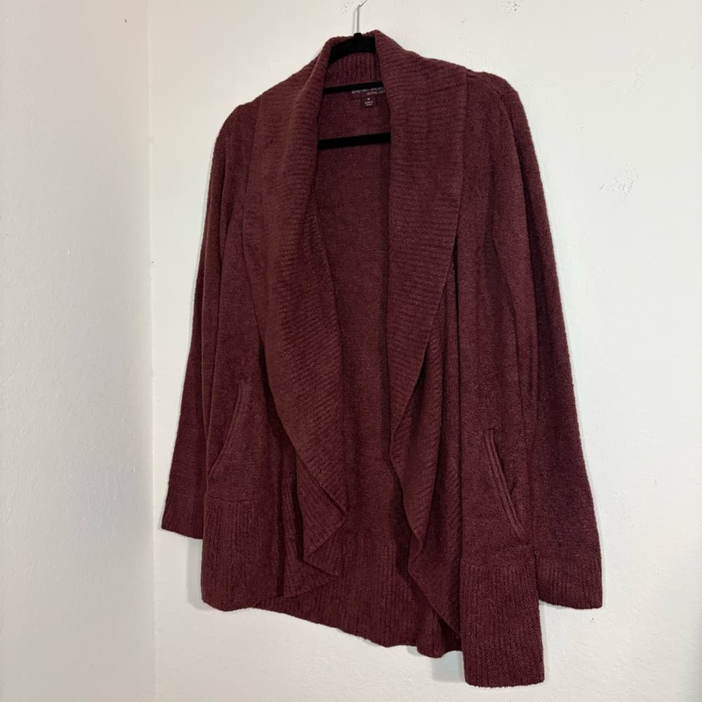 Barefoot Dreams CozyChic Lite Circle Cardi sweater in Deep Aubergine size medium - Thumbnail 2