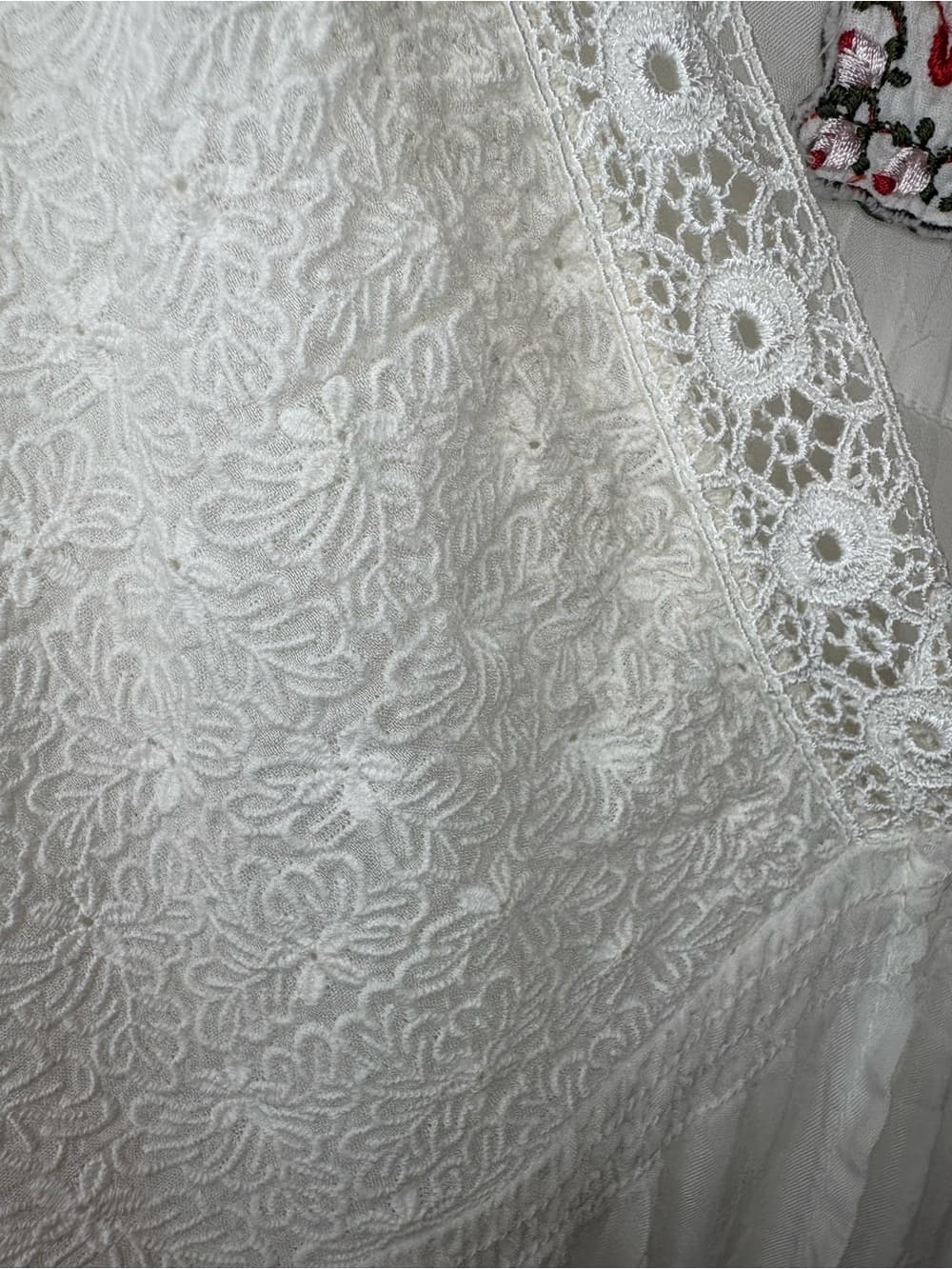 Johnny Was Ivory Embroidered Lace Boho Peasant Blouse Sheer Sleeve Medium - Thumbnail 15