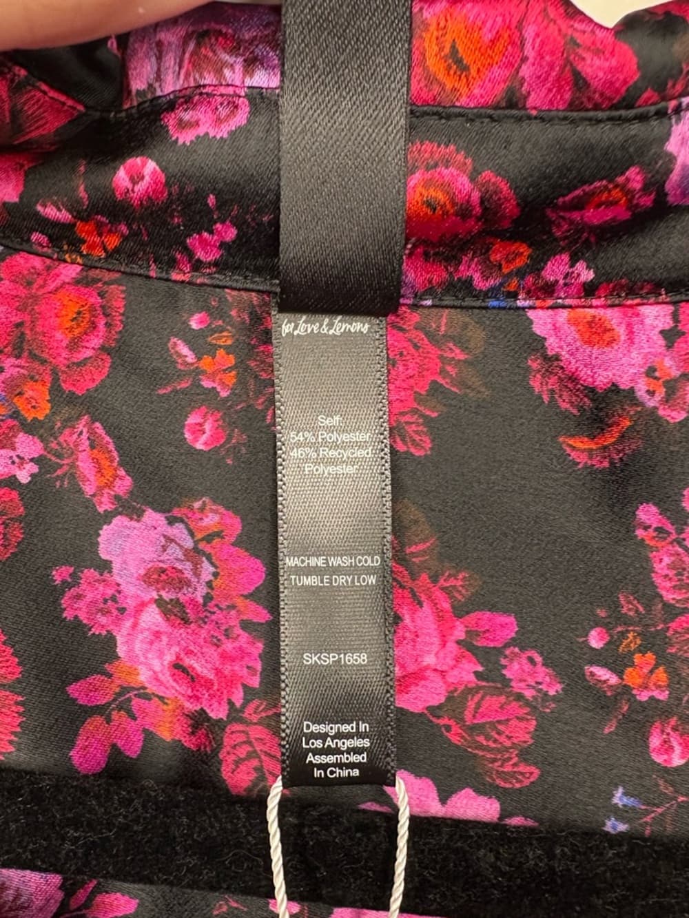 For Love & Lemons Floral Lola Silk-Like Button Down Top pink and black size L - Thumbnail 10