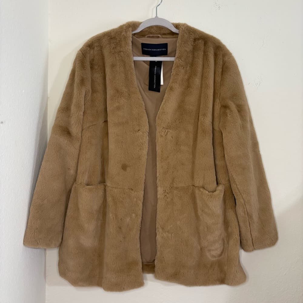 French Connection Camel Buona Faux Fur Coat Jacket NWT - Thumbnail 7