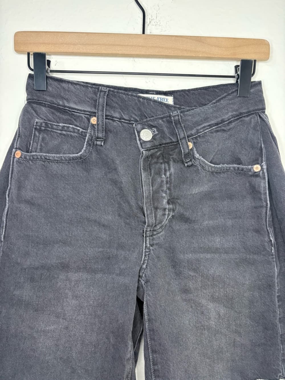 We The Free Boomerang Raw Hem Black Denim Shorts size 24 Free People - Thumbnail 3