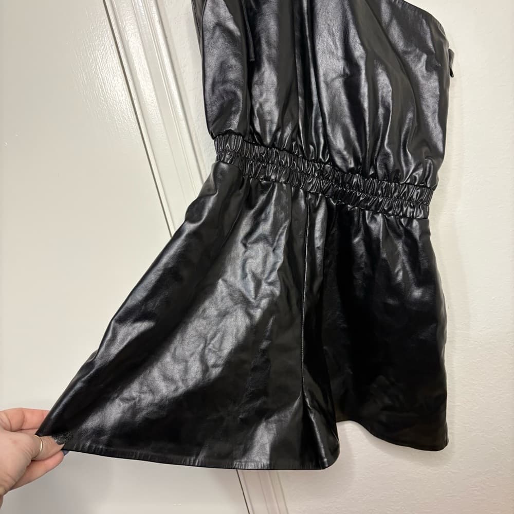 Lovers and Friends REVOLE Black Faux Leather Sleek One Shoulder Romper NWT - Thumbnail 5