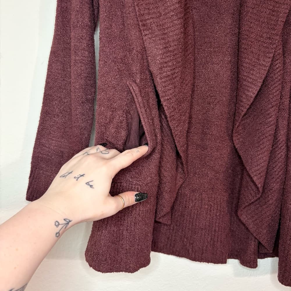 Barefoot Dreams CozyChic Lite Circle Cardi sweater in Deep Aubergine size medium - Thumbnail 3