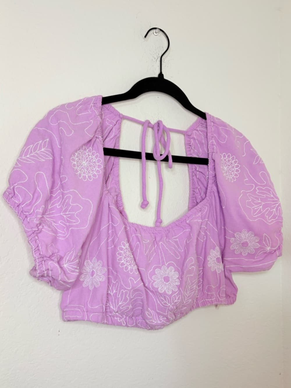 Free People Lotus Crop Embroidered Crop in the Orchid/White Combo colorway XL - Thumbnail 3