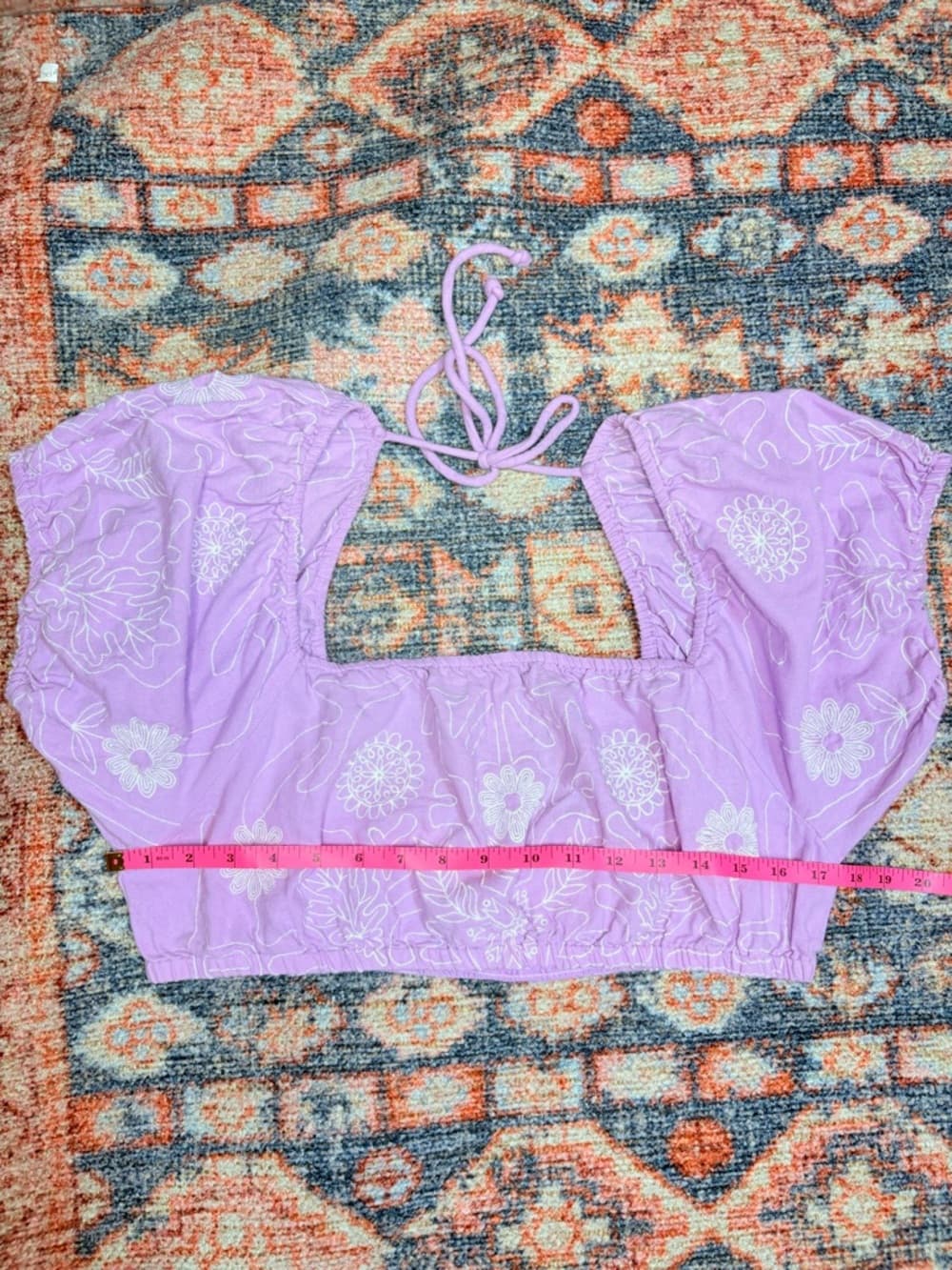 Free People Lotus Crop Embroidered Crop in the Orchid/White Combo colorway XL - Thumbnail 9