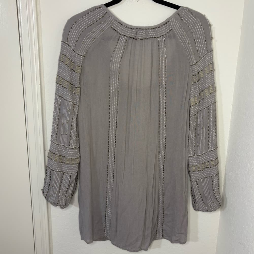 Free People Gray Beaded Embroidered Tunic Top size small - Thumbnail 7