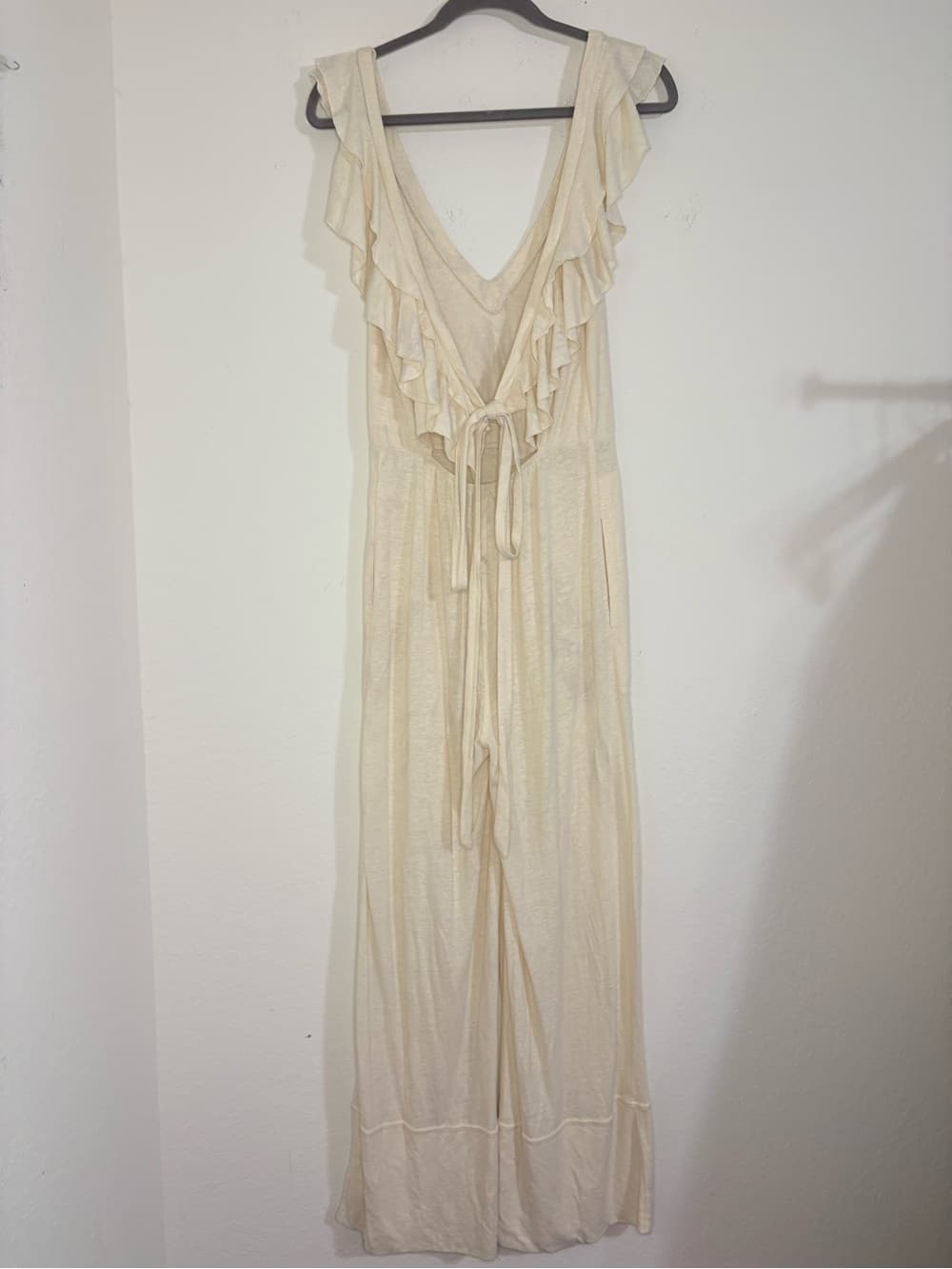 Free People Beach Linen Blend Calluna Jumpsuit Ruffle details tie back size XS - Thumbnail 7