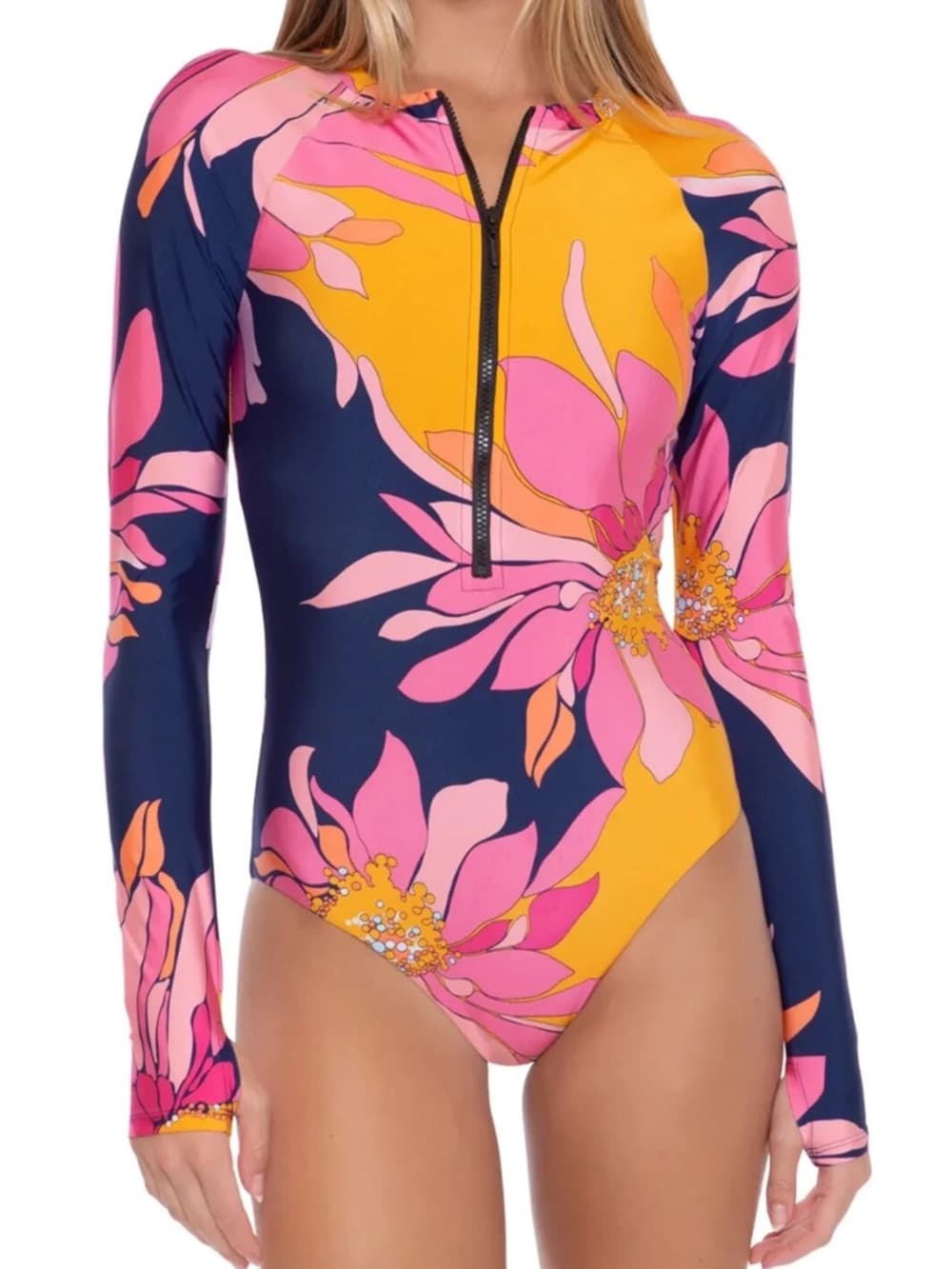 TRINA TURK BREEZE FLORAL LONG SLEEVE SWIMSUIT PADDLE SUIT RASH GUARD Size XL - Thumbnail 3