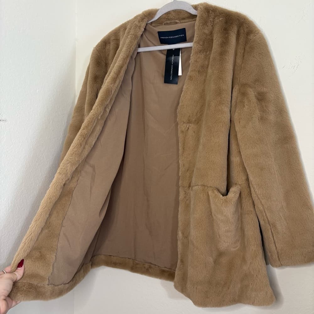 French Connection Camel Buona Faux Fur Coat Jacket NWT - Thumbnail 5