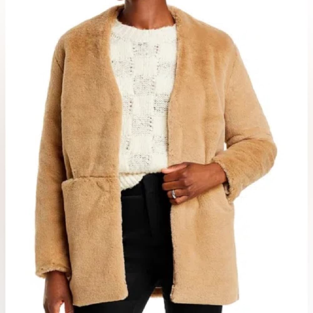 French Connection Camel Buona Faux Fur Coat Jacket NWT - Thumbnail 11