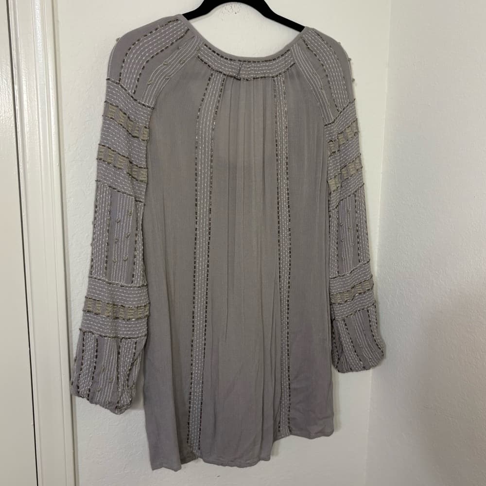 Free People Gray Beaded Embroidered Tunic Top size small - Thumbnail 8