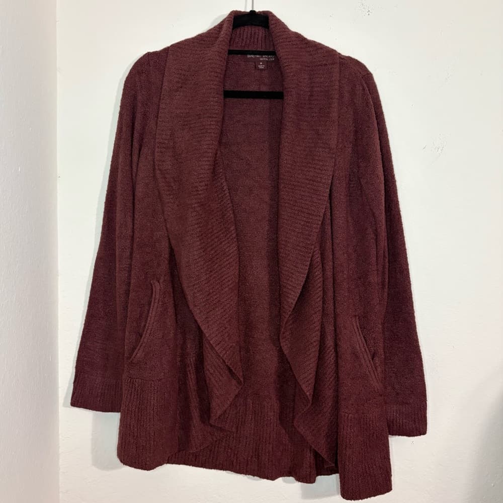 Barefoot Dreams CozyChic Lite Circle Cardi sweater in Deep Aubergine size medium