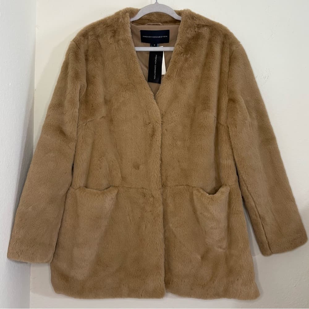 French Connection Camel Buona Faux Fur Coat Jacket NWT