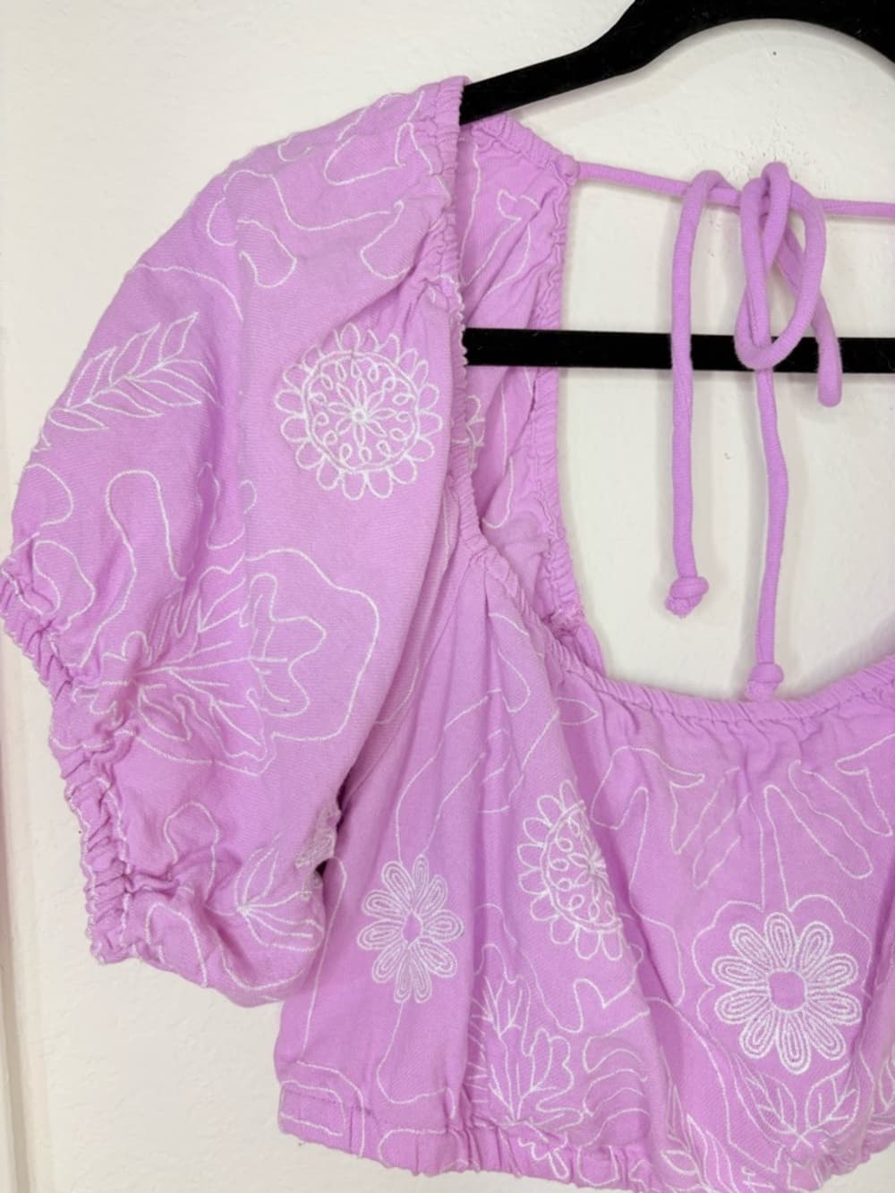 Free People Lotus Crop Embroidered Crop in the Orchid/White Combo colorway XL - Thumbnail 2