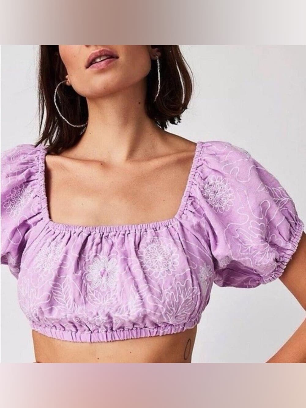 Free People Lotus Crop Embroidered Crop in the Orchid/White Combo colorway XL - Thumbnail 12