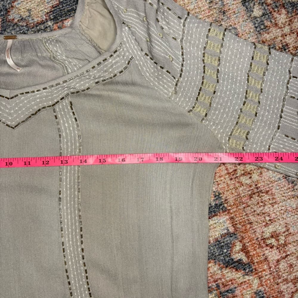Free People Gray Beaded Embroidered Tunic Top size small - Thumbnail 13