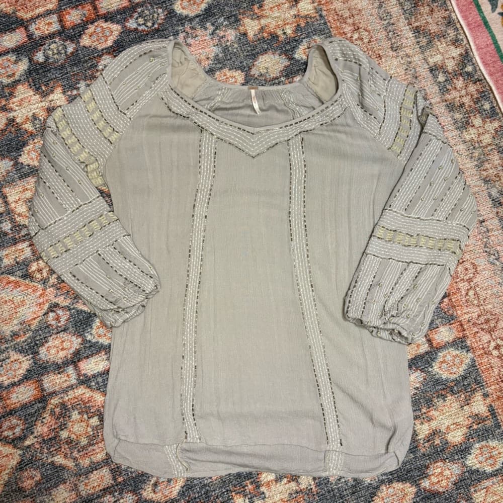 Free People Gray Beaded Embroidered Tunic Top size small - Thumbnail 14