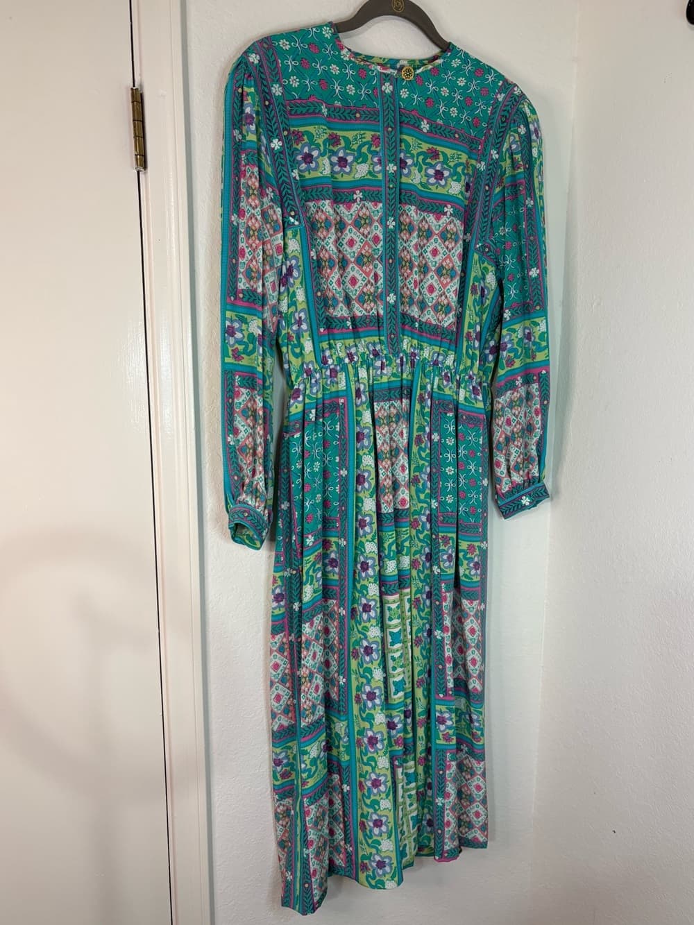 Vintage 80s-90s 100% silk Anne Crimmins for Neiman Marcus Vibrant Maxi Dress - Thumbnail 2