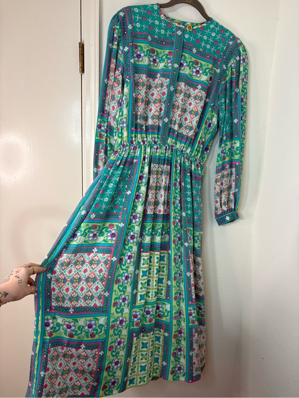 Vintage 80s-90s 100% silk Anne Crimmins for Neiman Marcus Vibrant Maxi Dress - Thumbnail 4