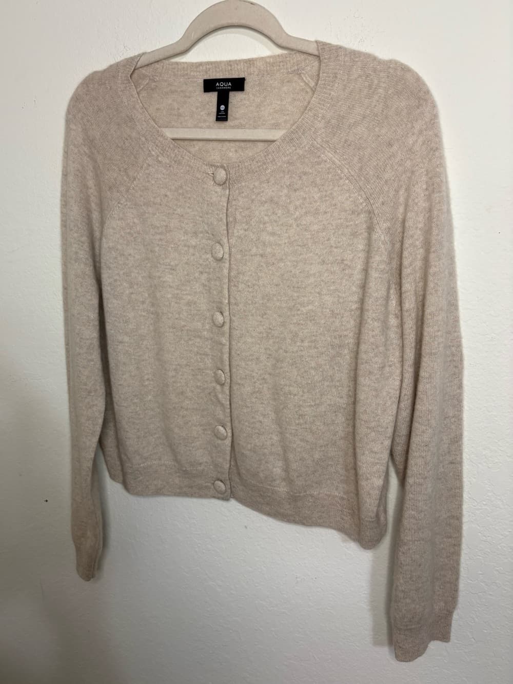 AQUA 100% cashmere Button front Cardigan taupe color size XXL - Thumbnail 2