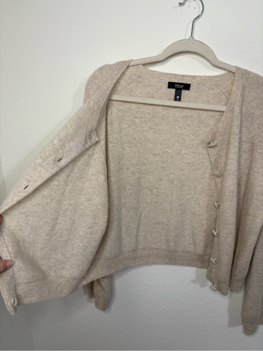 AQUA 100% cashmere Button front Cardigan taupe color size XXL - Thumbnail 9