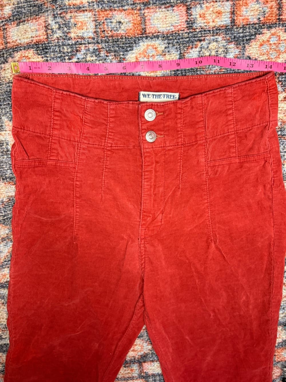 Free People We The Free Jayde Cord High Rise Flare Jeans in Red Size 28 - Thumbnail 13