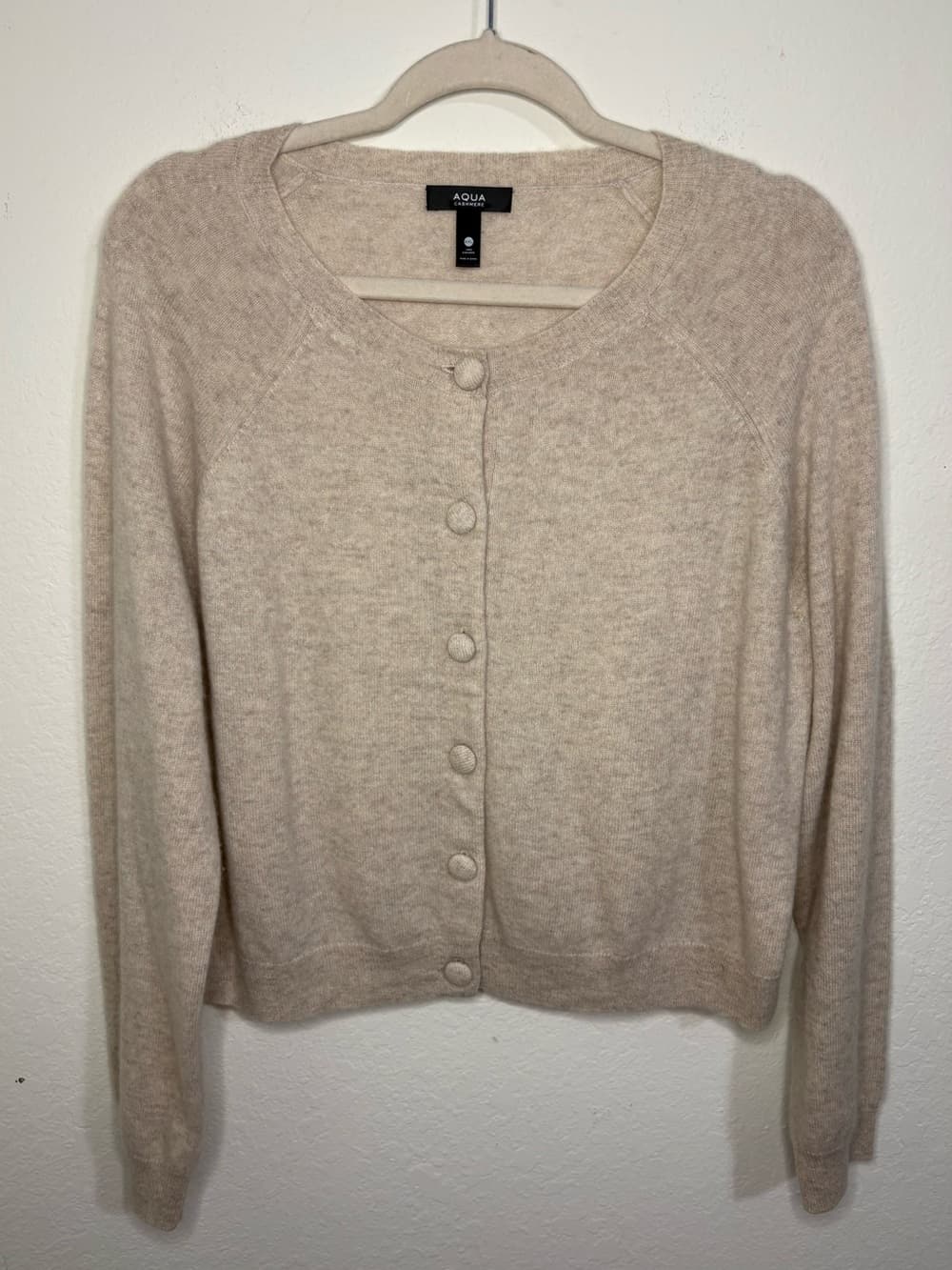 AQUA 100% cashmere Button front Cardigan taupe color size XXL