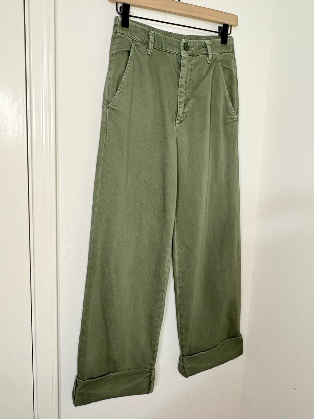 Free People Olive Green Wide Leg Cuffed Jeans cotton Pants size 26 - Thumbnail 9