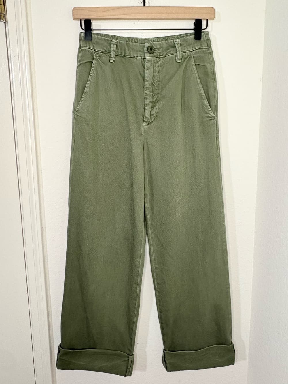 Free People Olive Green Wide Leg Cuffed Jeans cotton Pants size 26
