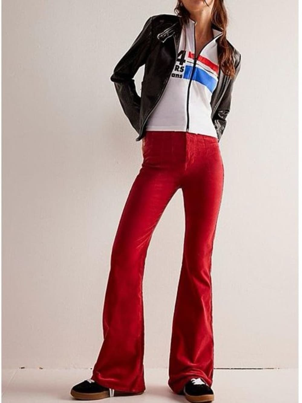 Free People We The Free Jayde Cord High Rise Flare Jeans in Red Size 28 - Thumbnail 16