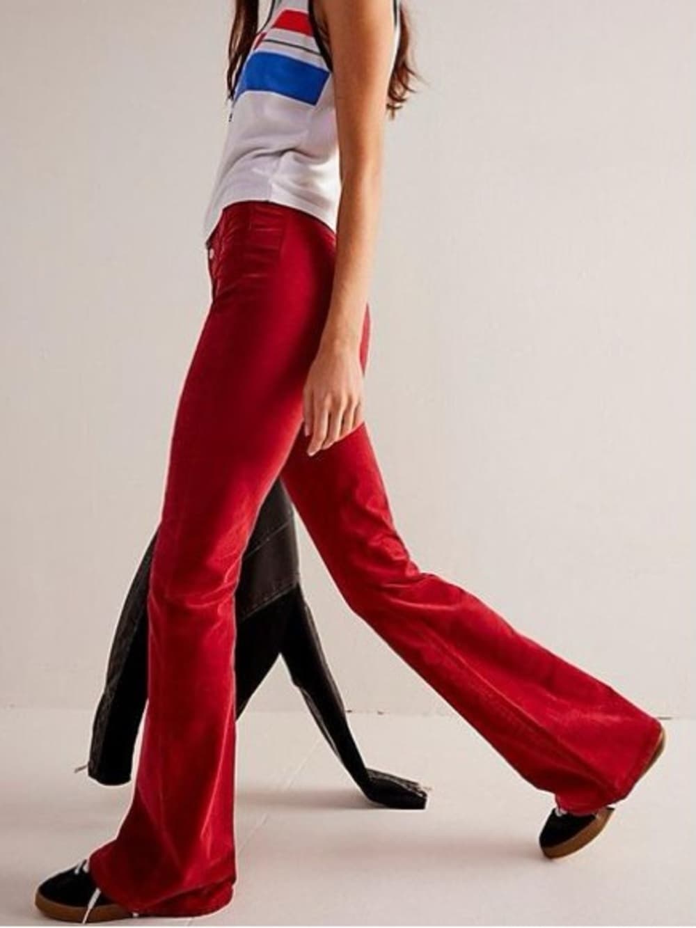 Free People We The Free Jayde Cord High Rise Flare Jeans in Red Size 28 - Thumbnail 2