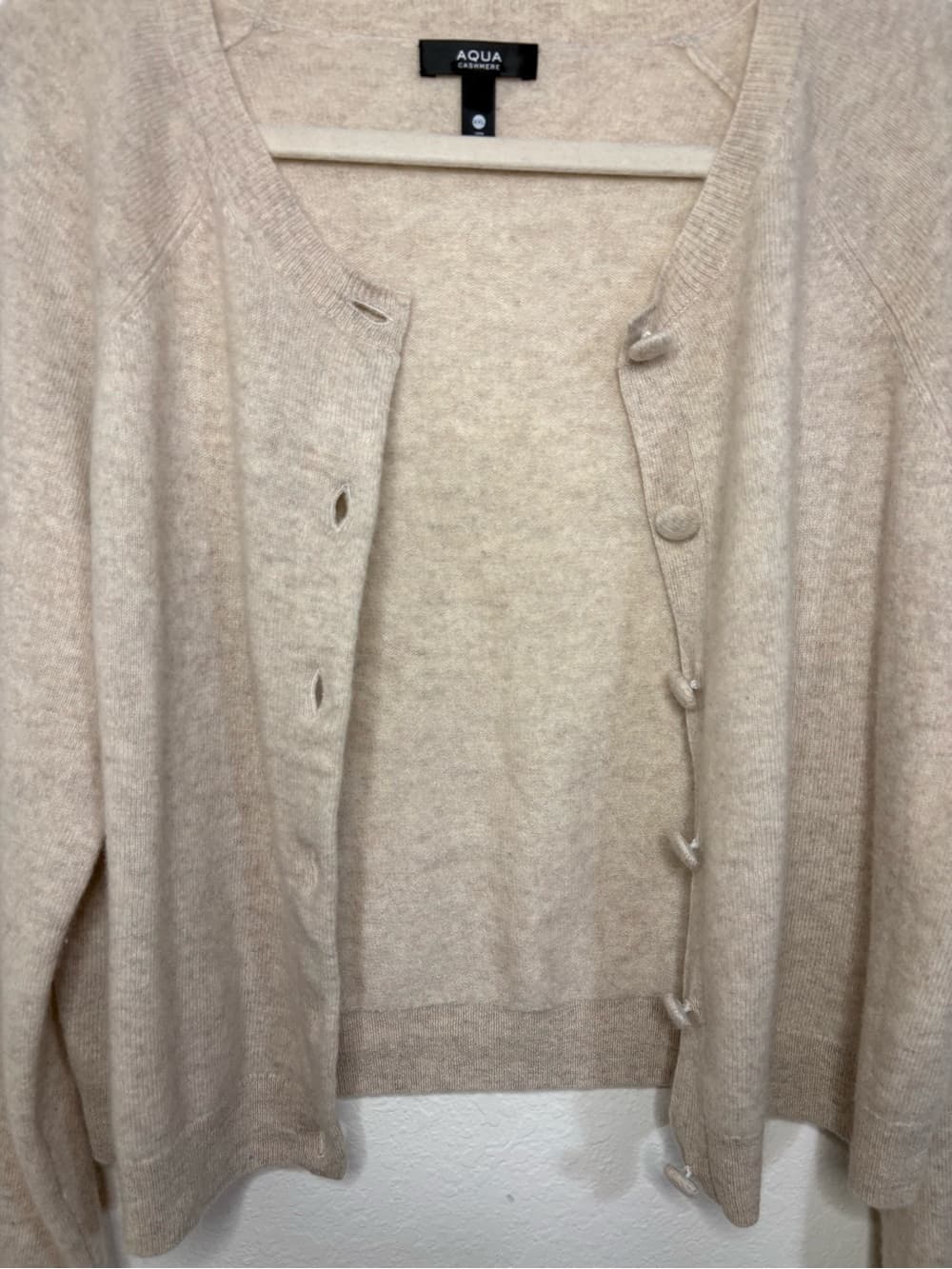 AQUA 100% cashmere Button front Cardigan taupe color size XXL - Thumbnail 10