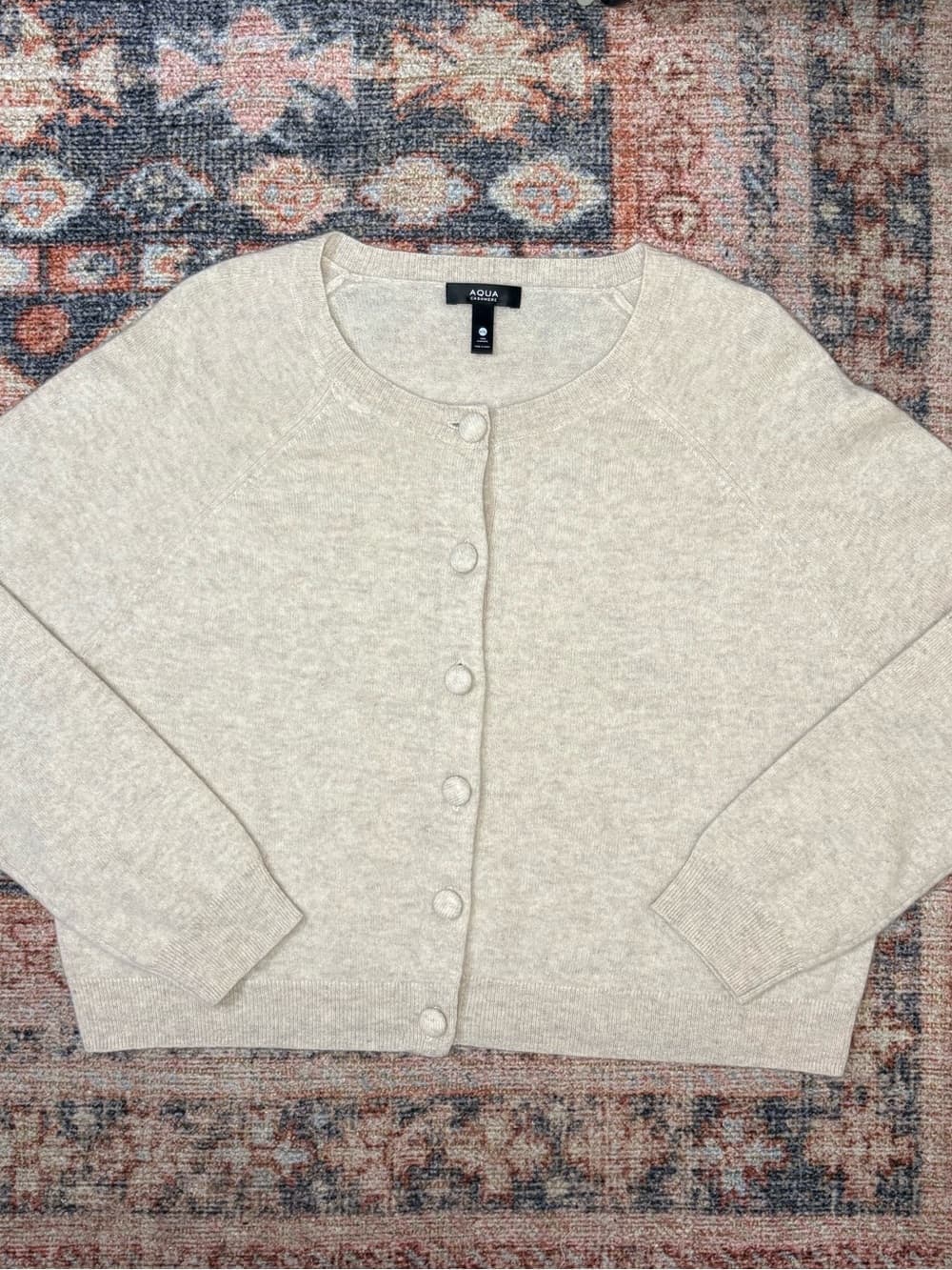 AQUA 100% cashmere Button front Cardigan taupe color size XXL - Thumbnail 14